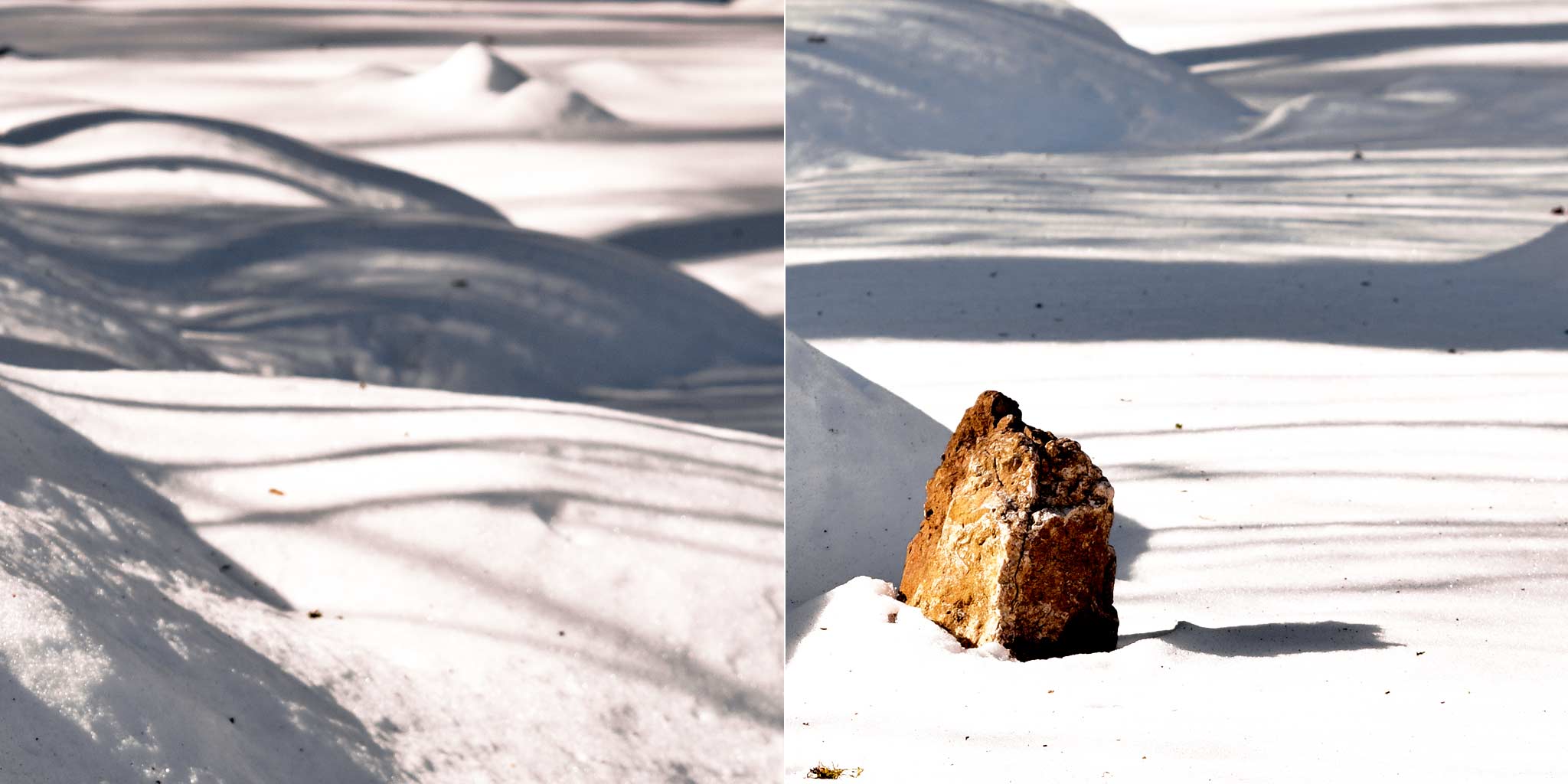 Vom Schnee bedeckte Hügel erzeugen den Eindruck einer natürlichen Landschaft